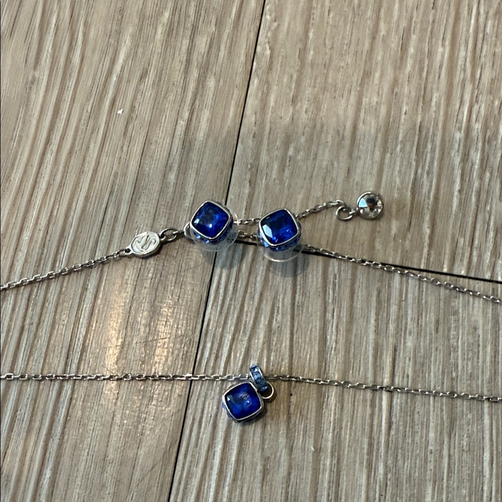 Swarovski Blue and Silver necklace and earrings NIB perfect gift set
